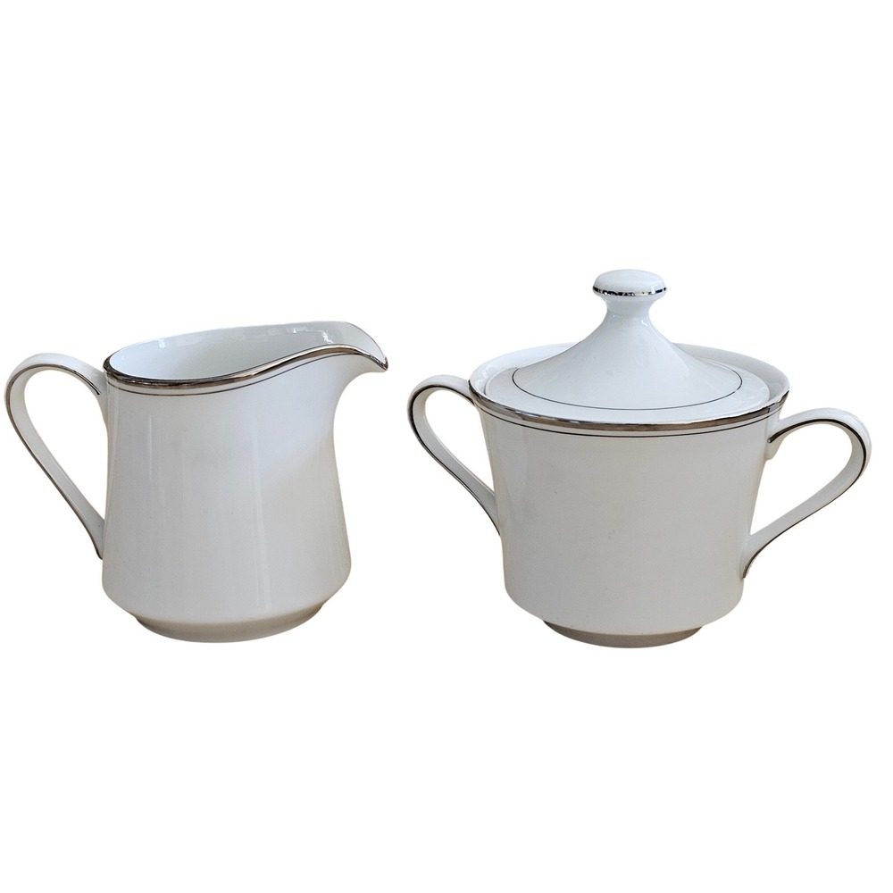 Crown Empire Countess Fine China Creamer and Sugar Bowl Set‎ Silver Trim Japan